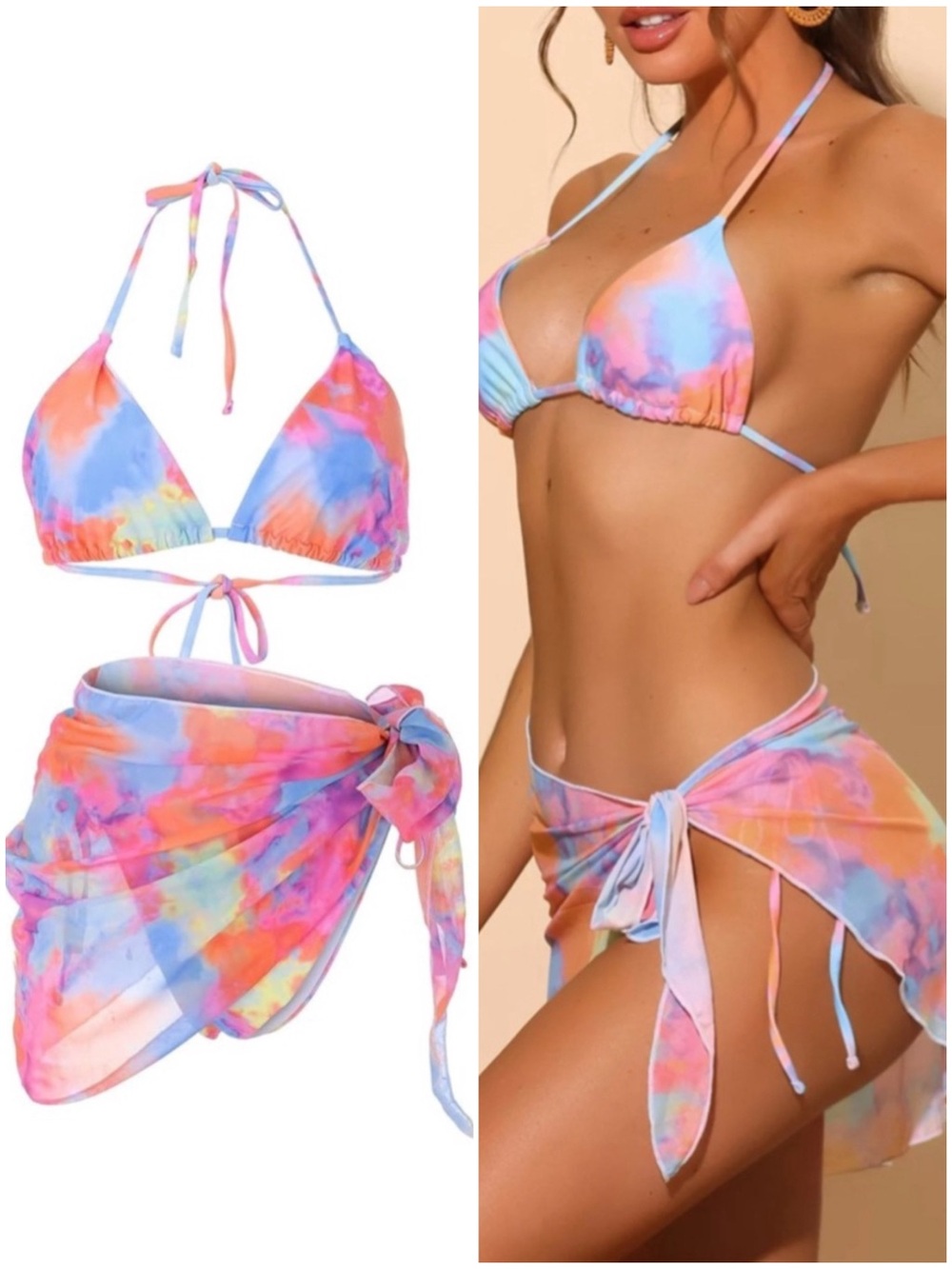 3pc Tie Dye Bikini + Sarong
